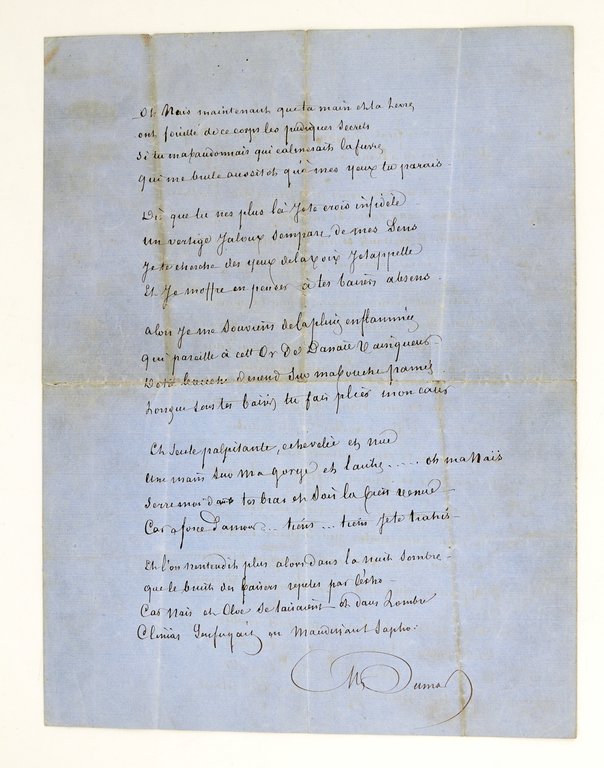 Naïs et Chloé Poème saphique autographe inédit signé d'Alexandre Dumas