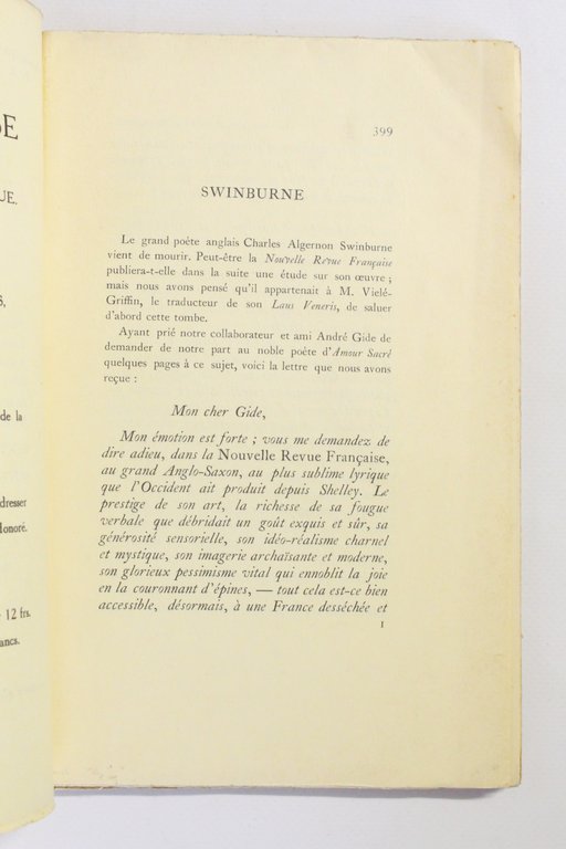 Nationalisme et littérature (1ère partie) in La Nouvelle Revue française …