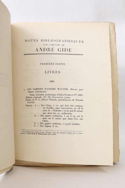 Notes bibliographiques sur l'oeuvre d'André Gide