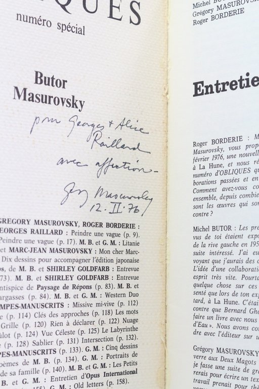 Obliques. Numéro spécial Michel Butor & Gregory Masurovsky