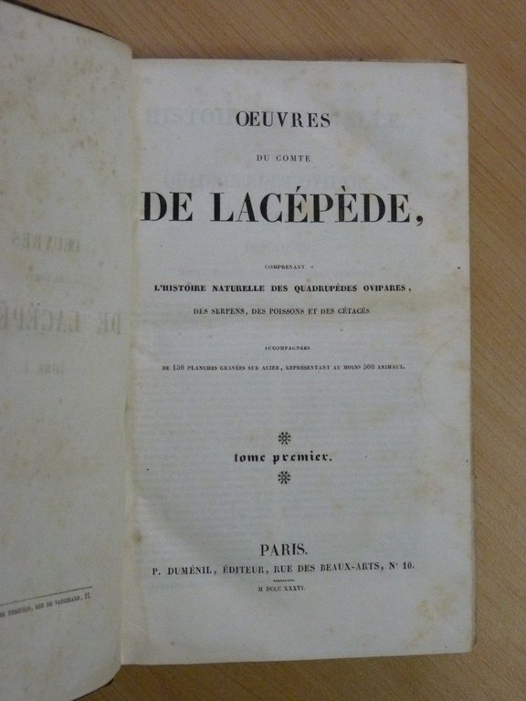 Oeuvres du comte de Lacépède comprenant l'histoire naturelle des quadrupèdes …