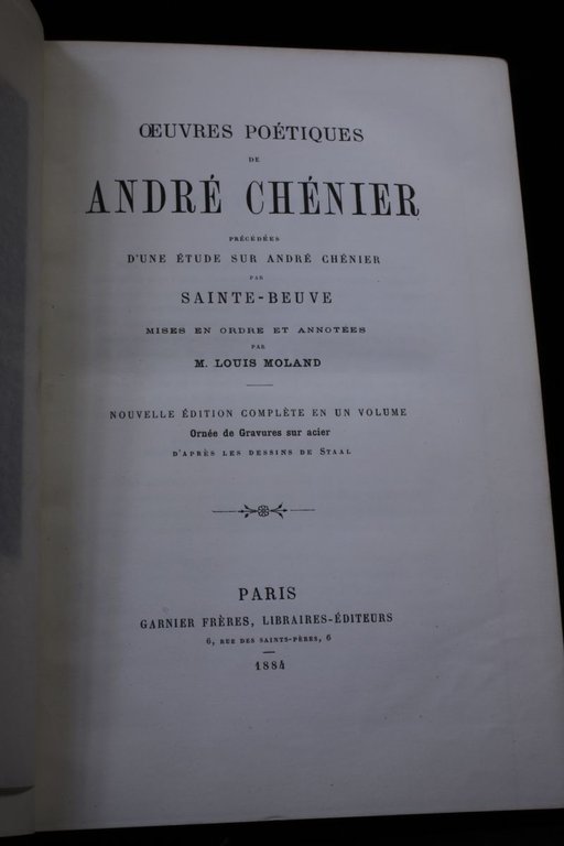 Oeuvres poétiques précédées d'une étude sur André Chenier par Sainte-Beuve