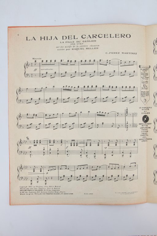 Partition pour piano "La hija del carcelero - La fille …