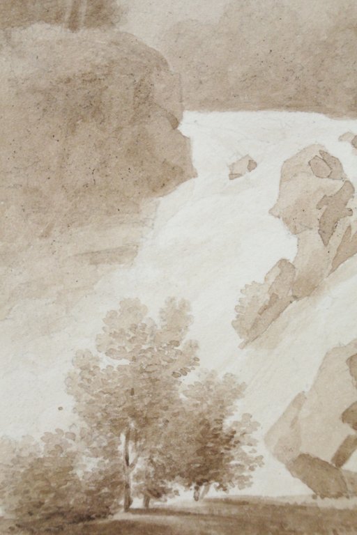 Dessin original à l'encre : Paysage italien