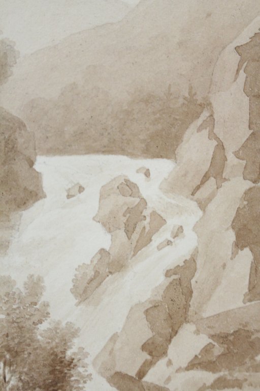 Dessin original à l'encre : Paysage italien