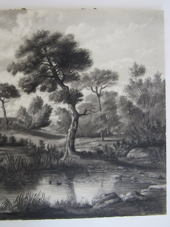 Paysage lacustre avec pêcheur