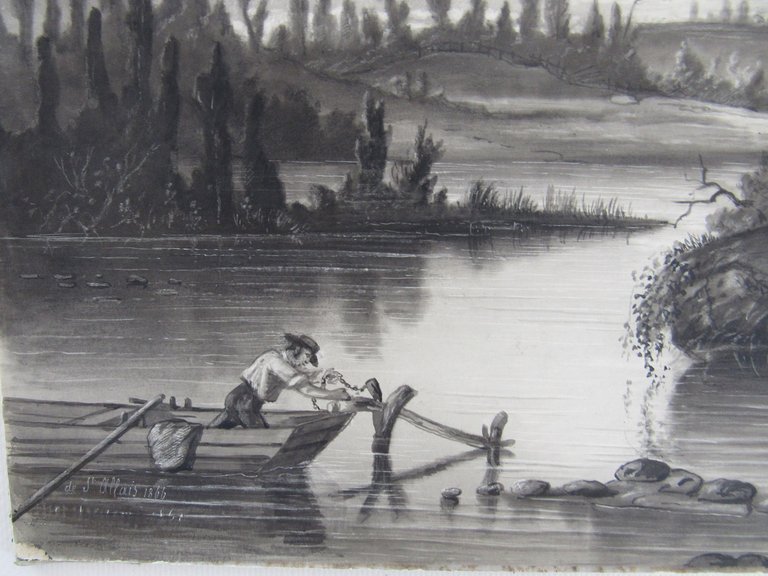 Paysage lacustre avec pêcheur