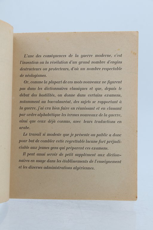 Petit dictionnaire français-arabe des termes de guerre