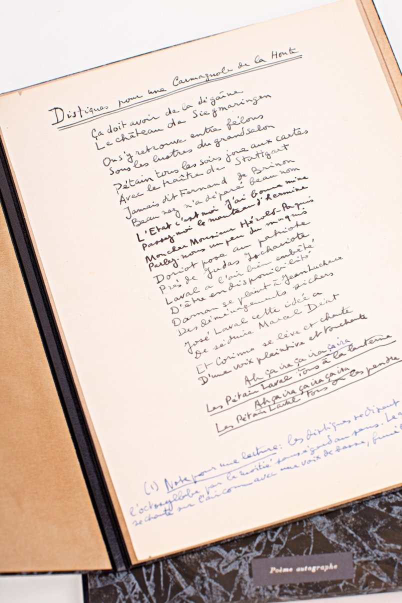 Distiques pour une carmagnole de la Honte • Poème autographe