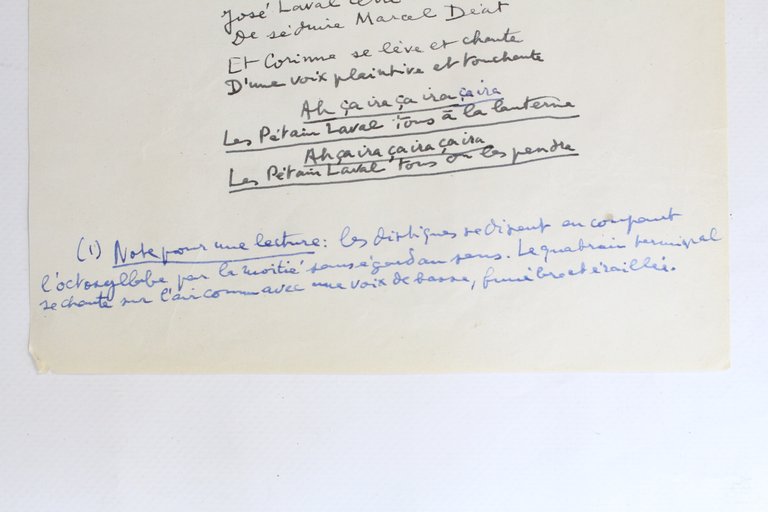 Distiques pour une carmagnole de la Honte • Poème autographe