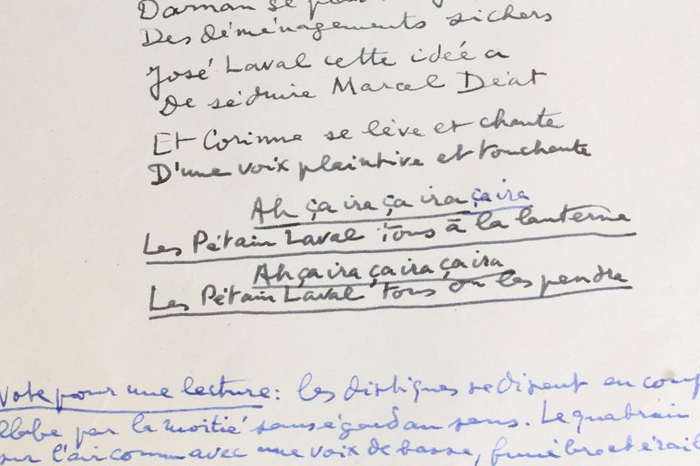 Distiques pour une carmagnole de la Honte • Poème autographe