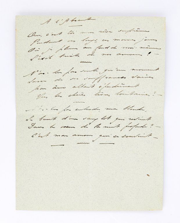 Poème d'amour autographe inédit à Natalie Clifford Barney "A l'absente"