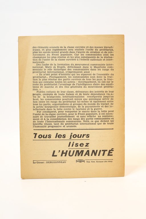 Pour l'unité de la classe ouvrière