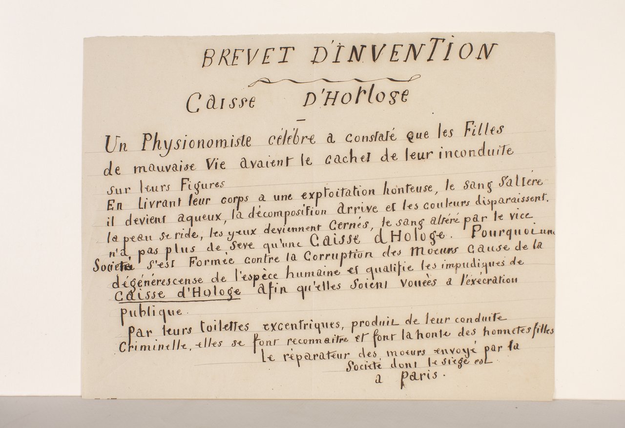 (Prostitution) Brevet d'invention - Caisse d'Horloge