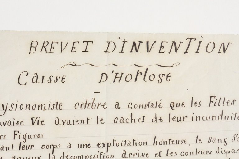 (Prostitution) Brevet d'invention - Caisse d'Horloge