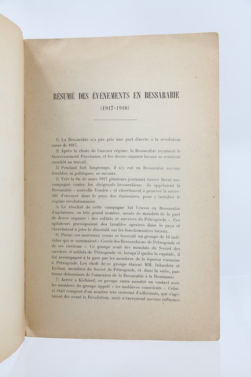 Résumé des évènements en Bessarabie (1917-1918)