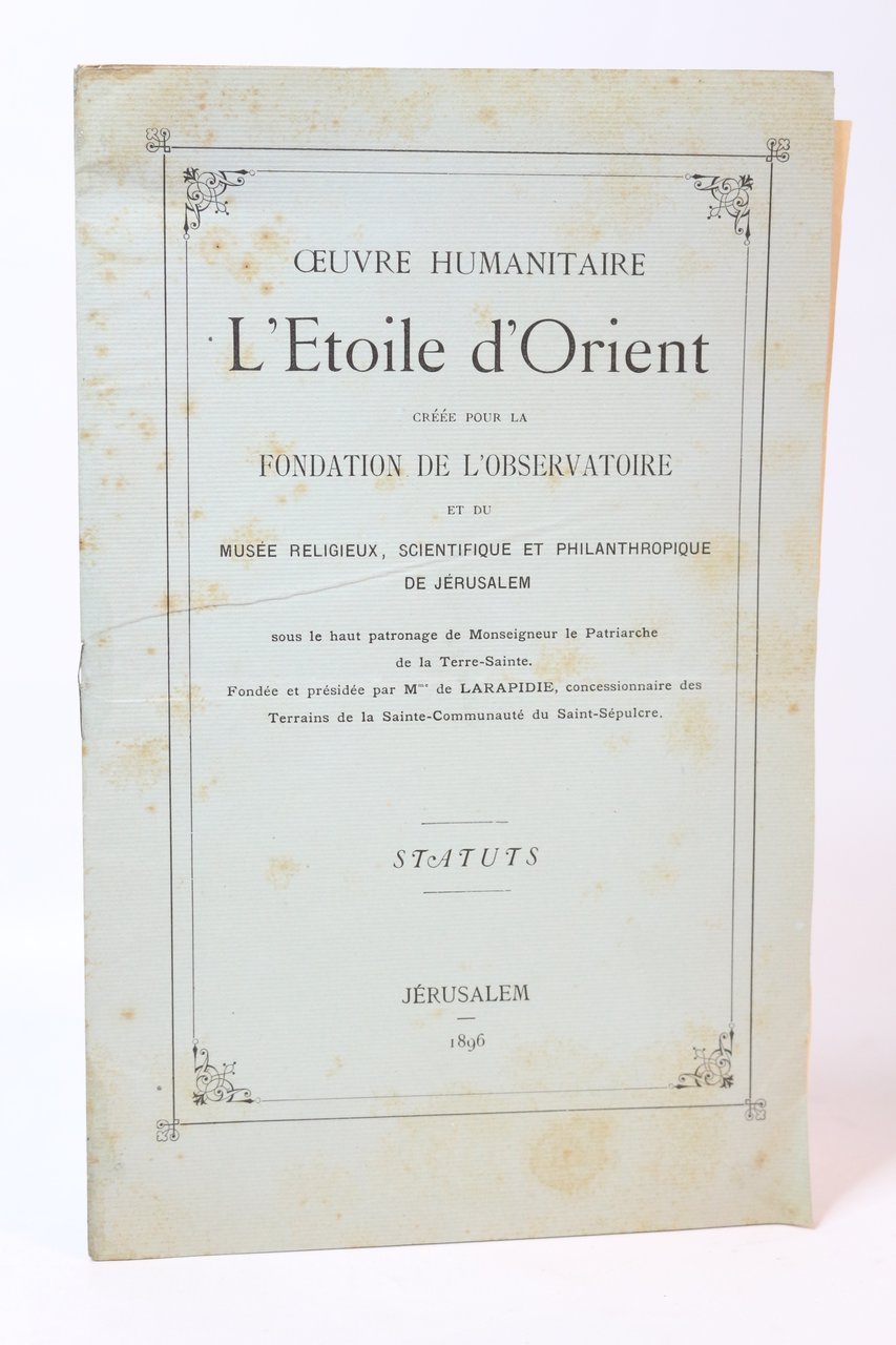 Statuts de l'Oeuvre humanitaire L'Etoile d'Orient