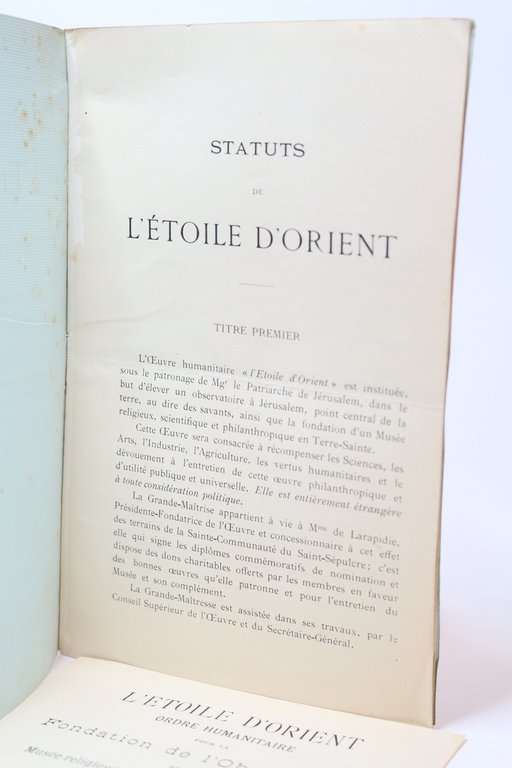 Statuts de l'Oeuvre humanitaire L'Etoile d'Orient