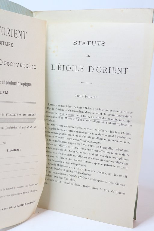 Statuts de l'Oeuvre humanitaire L'Etoile d'Orient