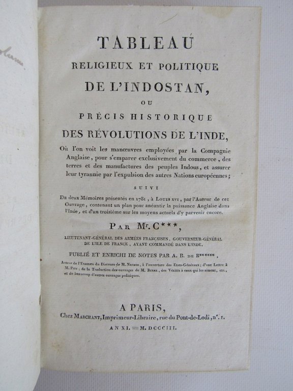 Tableau religieux et politique de l'Indostan, ou précis historique des …