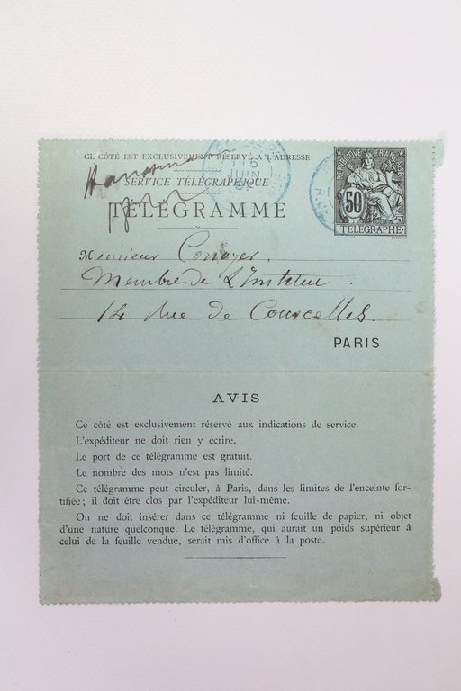 Télégramme autographe signé à Edouard Corroyer