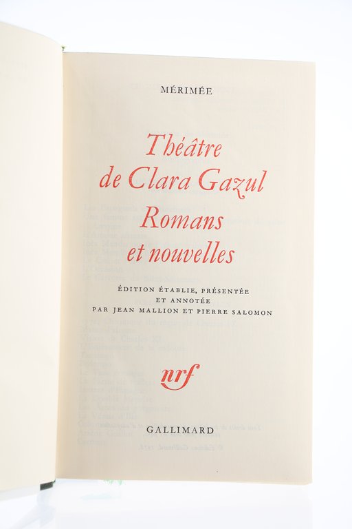 Théâtre de Clara Gazul. - Romans. - Nouvelles