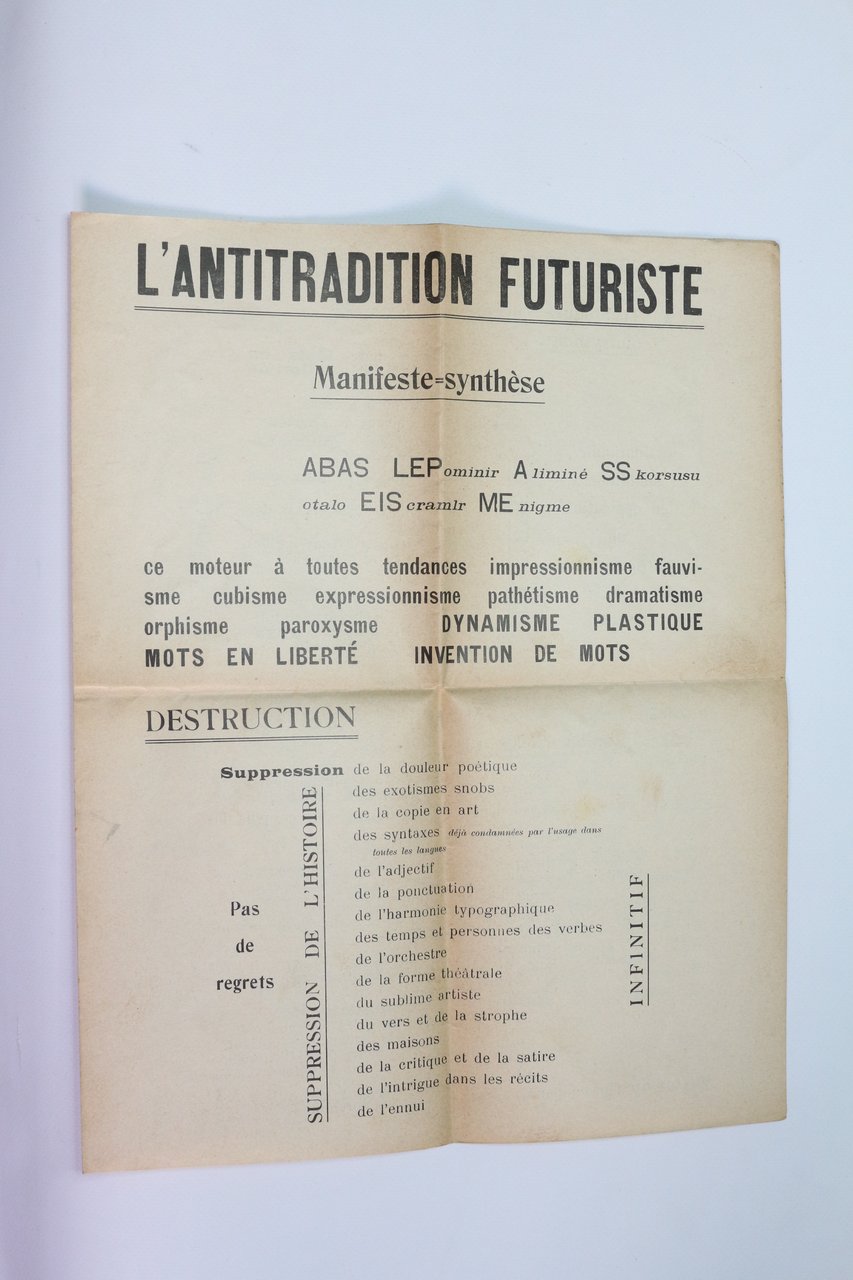 Tract L'antitradition futuriste. Manifeste synthèse