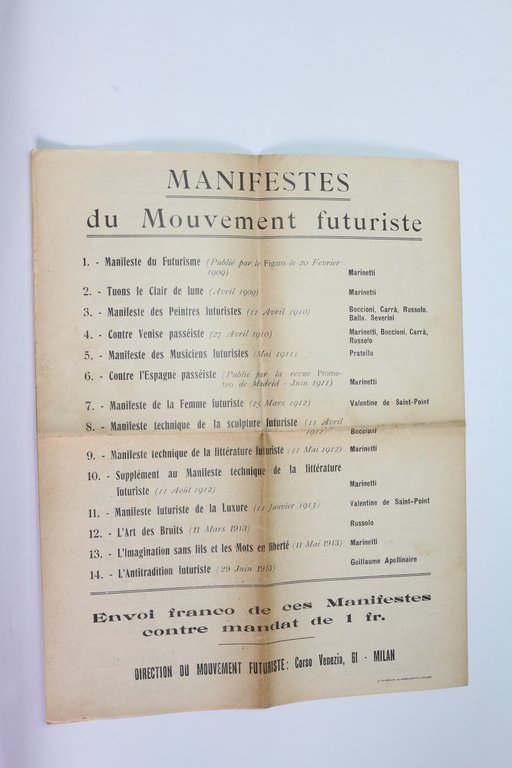 Tract L'antitradition futuriste. Manifeste synthèse