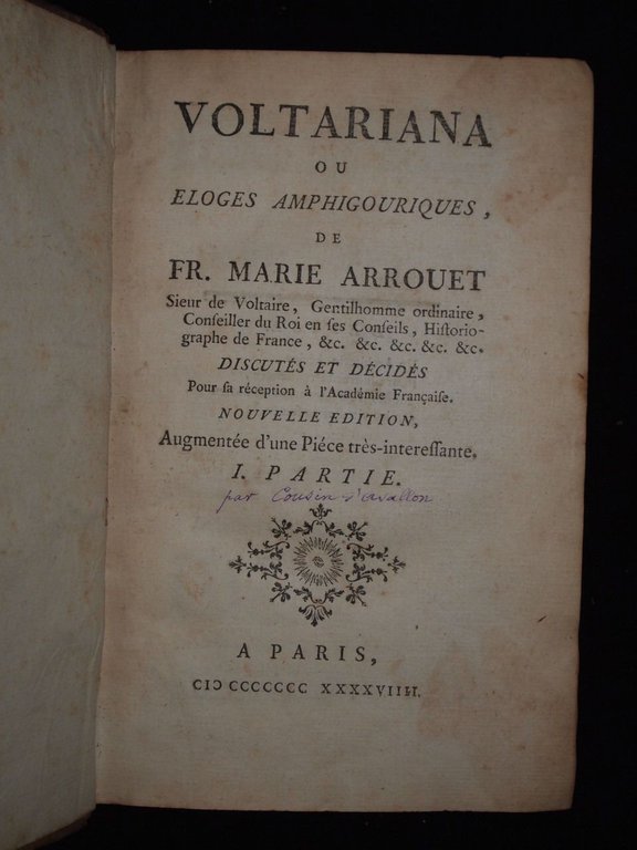 Voltariana ou eloges amphigouriques, de Fr. Marie Arrouet