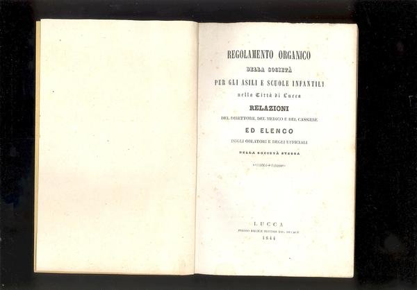 REGOLAMENTO ORGANICO DELLA SOCIETA' PER GLI ASILI E SCUOLE INFANTILI …