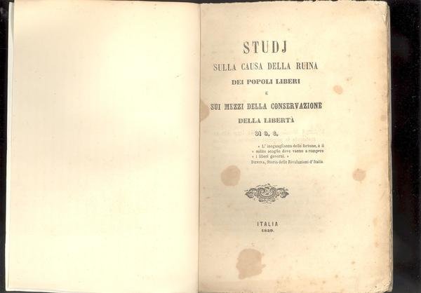 STUDI SULLA CAUSA DELLA RUINA DEI POPOLI LIBERI E SUI …