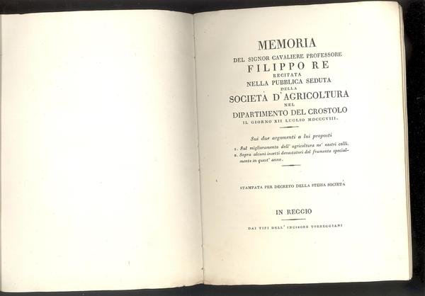 MEMORIA DEL SIGNOR CAVALIERE PROFESSORE FILIPPO RE, RECITATA NELLA PUBBLICASEDUTA …