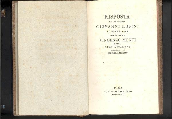 RISPOSTA DEL PROFESSORE GIOVANNI ROSINI AD UNA LETTERA DEL CAVALIER …