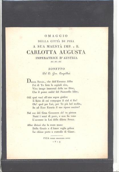 OMAGGIO DELLA CITTA' DI PISA A SUA MAESTA' IMP. e …