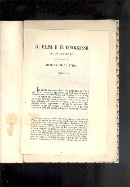 1) IL PAPA E IL CONGRESSO. NUOVO OPUSCOLO DELL'AUTORE DI …