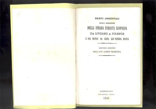 RILIEVI ADDIZIONALI SULLA DIREZIONE DELLA STRADA FERRATA LEOPOLDA DA LIVORNO …