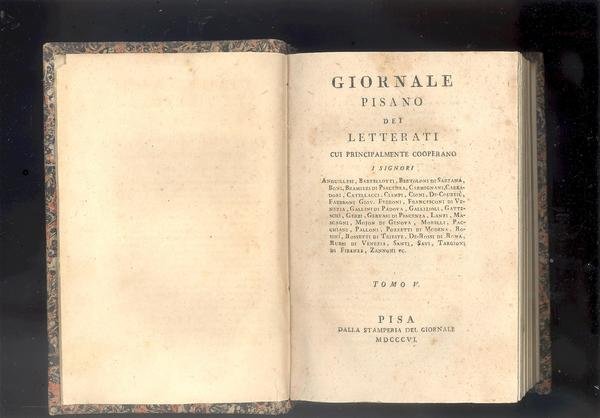 GIORNALE PISANO DEI LETTERATI CUI PRINCIPALMENTE COOPERANO I SIGNORI ANGUILLESI, …