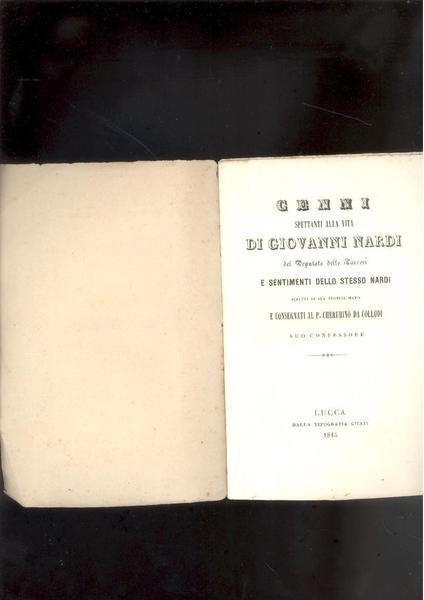 CENNI SPETTANTI ALLA VITA DI GIOVANNI NARDI DEL DEPUTATO DELLE …