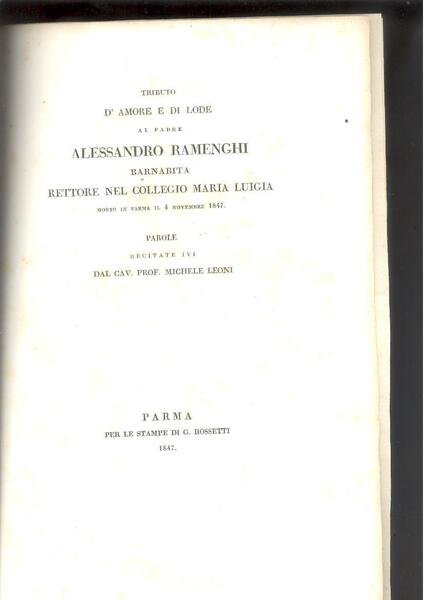 TRIBUTO DìAMORE E DI LODE AL PADRE ALESSANDRO RAMENGHI BARNABITA …