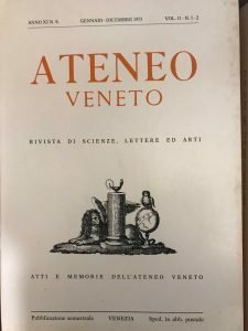 ATENEO VENETO. RIVISTA DI SCIENZE, LETTERE ED ARTI. GEN-DIC 1973 …