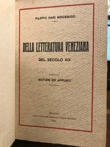 DELLA LETTERATURA VENEZIANA DEL SECOLO XIX