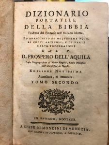 DIZIONARIO PORTATILE DELLA BIBBIA TRADOTTO DAL FRANCESE NELL’ITALIANO IDIOMA, ED …