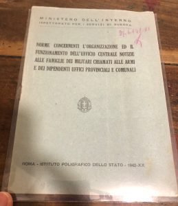 NORME CONCERNENTI L’ORGANIZZAZIONE ED IL FUNZIONAMENTO DELL’UFFICIO CENTRALE NOTIZIE ALLE …