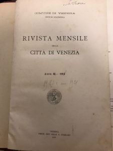 RIVISTA MENSILE DELLA CITTA’ DI VENEZIA ANNO II 1923