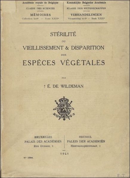 STERILITE OU VIEILLISSEMENT & DISPARITION DES ESPECES VEGETALES. ( tome … | Immagine principale