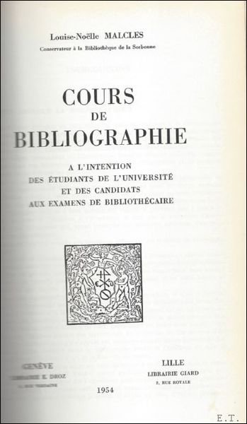 COURS DE BIBLIOGRAPHIE A L'INTENTION DES ETUDIANTS DE L'UNIVERSITE ET …