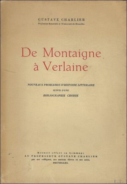 DE MONTAIGNE A VERLAINE. | Immagine principale