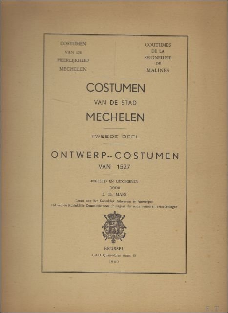 COSTUMEN VAN DE STAD MECHELEN.