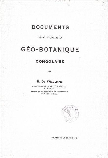 DOCUMENTS POUR L'ETUDE DE LA GEO-BOTANIQUE CONGOLAISE.