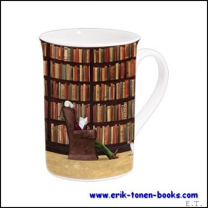 Drinkbeker met bibliotheek motief, mok voor koffie of thee. Becher …